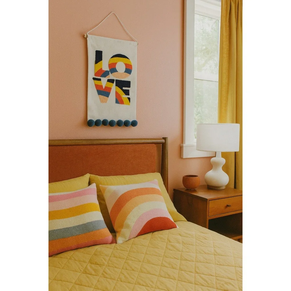 Pillowfort LOVE Wall Hanging‎ Tapestry Pom Pom Boho Room Decor 12x19